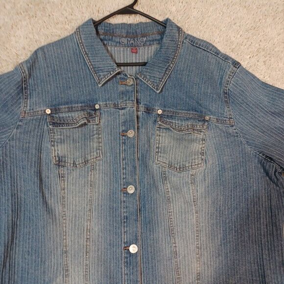 Vintage Gitano Denim Jacket Womens 26W Plus XXL Stretch Button Up Trucker - Picture 7 of 11